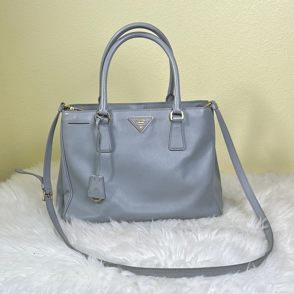 Prada Galleria Saffiano Lux Double Zip Tote Bag Light Blue